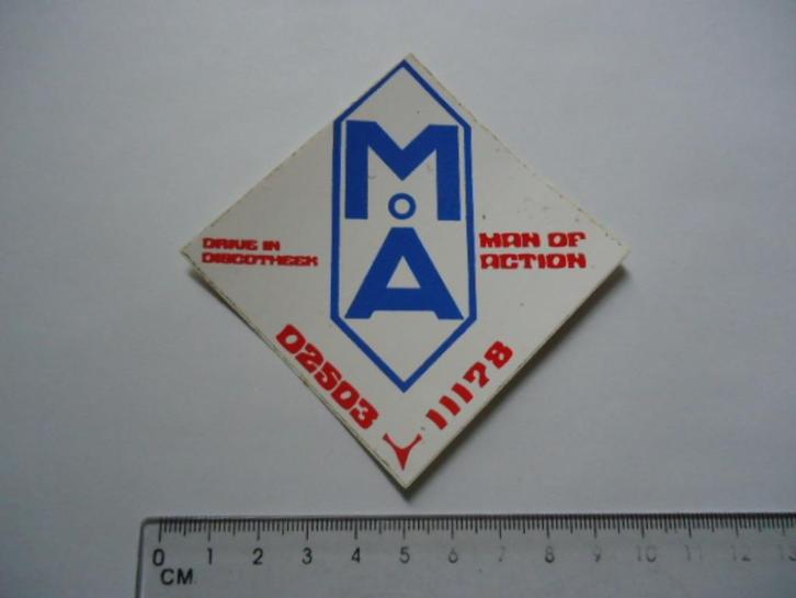 sticker oud Man Action disco drive in hoofddorp vintage, Verzamelen, Stickers, Zo goed als nieuw, Verzenden