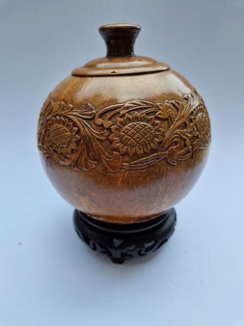 Gesneden Kalebas met Voet - 16 cm, Antiek en Kunst, Kunst | Beelden en Houtsnijwerken, Ophalen