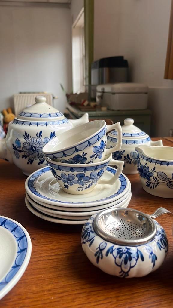 Delfts Blauw Theeservies Compleet, Huis en Inrichting, Keuken | Servies, Gebruikt, Compleet servies, Overige stijlen, Aardewerk