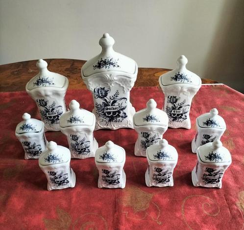 Voorraad en kruiden potten T Delfts Bleau set van 11, Antiek en Kunst, Antiek | Keukenbenodigdheden, Ophalen