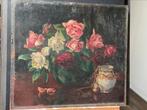 Brocante rozen stilleven olieverf op paneel, Antiek en Kunst, Kunst | Schilderijen | Klassiek, Ophalen