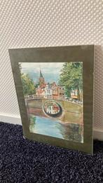 Schilderij stadsgezicht in wissel lijst glas GERESERVEERD, Ophalen of Verzenden, Minder dan 50 cm, Schilderij, Minder dan 50 cm