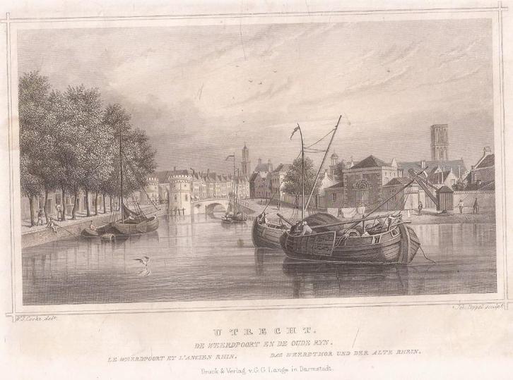 Utrecht De Weerdpoort en de Oude Ryn 1858 Terwen, Antiek en Kunst, Kunst | Etsen en Gravures, Ophalen of Verzenden