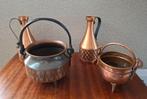 2x Vintage (70-ies) koperen kannetje + 2x keteltje/bloempot, Overige materialen, Gebruikt, Overige kleuren, Ophalen of Verzenden