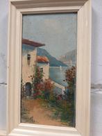 Schilderij van een huis aan het water, Ophalen of Verzenden