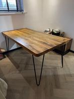 Mangohout Eettafel met Stalen Poten, Ophalen, Gebruikt, 100 tot 150 cm, 50 tot 100 cm