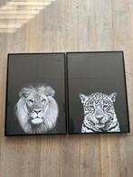 Zwarte schilderijen leeuw 52/72 cm, Ophalen, Zo goed als nieuw, 50 tot 75 cm, Schilderij