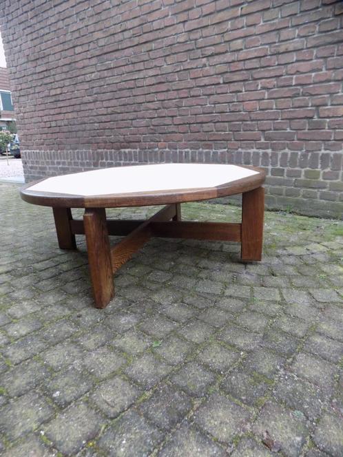 Vintage salontafel wenge wit jaren 70 geometrisch retro, Huis en Inrichting, Woonaccessoires | Overige, Gebruikt, Ophalen