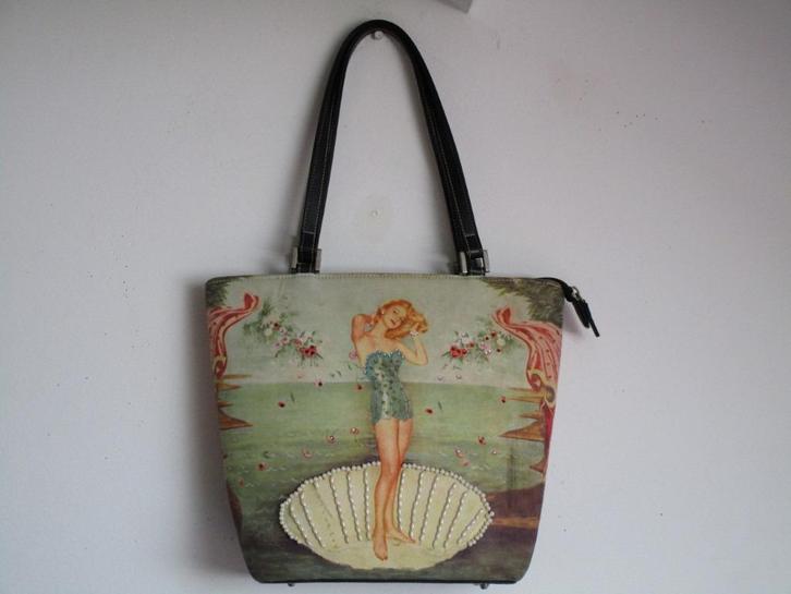 Nr.160: Geweldige tas met Vintage print, strassteentjes en, Sieraden, Tassen en Uiterlijk, Tassen | Schoudertassen, Zo goed als nieuw