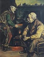 INTERIEUR MET 2 SJOFELE MANNEN>OUD CIRCA 1940>ANTIEKE LIJST, Ophalen of Verzenden
