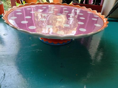 Oilily taartschaal; roze met witte stippen, oranje rand, Huis en Inrichting, Keuken | Servies, Nieuw, Overige typen, Overige stijlen