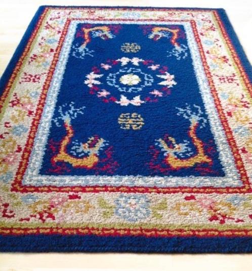 Chinees tapijt loper kleed wol vintage draakjes art deco, Huis en Inrichting, Stoffering | Tapijten en Kleden, Gebruikt, 50 tot 100 cm