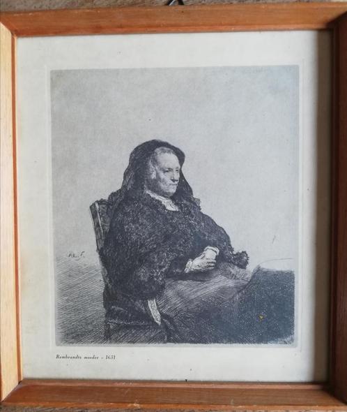 Rembrandt. Ets. Zijn moeder 1631. Postume druk. Ca 1930., Antiek en Kunst, Kunst | Etsen en Gravures, Ophalen