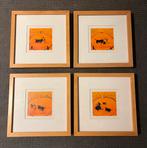 4 Schilderijtjes Stierengevecht 25x25cm, Ophalen of Verzenden