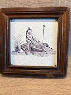 Delfts blauwe mangaankleurige tegel “Visserstafreel", Ophalen