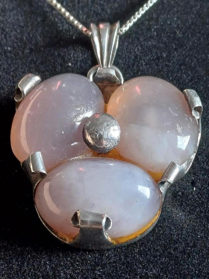 Zilveren ketting en hanger met opaliet uit Bali, Sieraden, Tassen en Uiterlijk, Kettingen, Gebruikt, Zilver, Paars, Met edelsteen