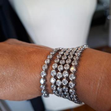 Zilveren gerhodineerde riem/ketting/armband met zirkonia  beschikbaar voor biedingen
