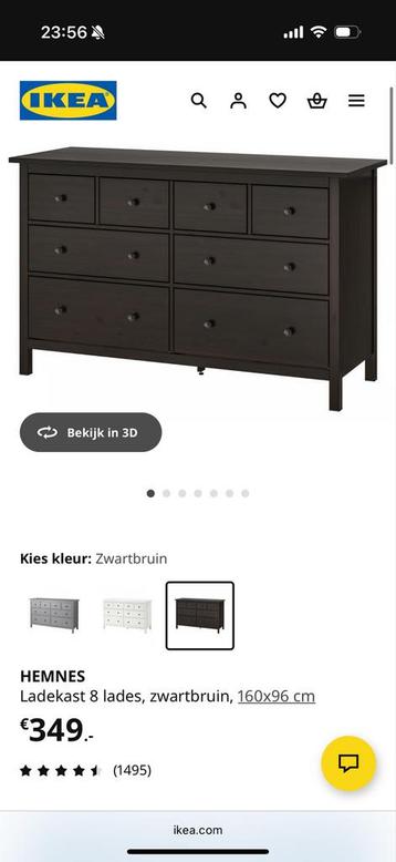 HEMNES Ladekast - Zwartbruin - 8 Lades