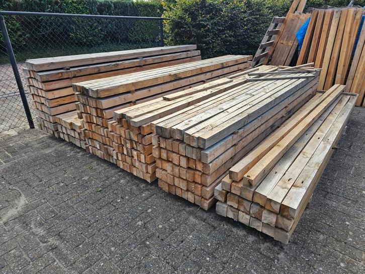vurenhouten balken 3m, Doe-het-zelf en Verbouw, Hout en Planken, Gebruikt, Balk, Vuren, 300 cm of meer, 50 mm of meer, Ophalen