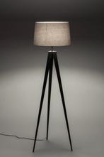 vloerlamp tripod hout kap grijs bed hoekbank tafel bank lamp, Nieuw, Metaal, Ophalen of Verzenden