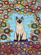 Uniek Handgeschilderd Schilderijtje Kat Siamees 24x18cm, Minder dan 50 cm, ., Nieuw, Ophalen of Verzenden