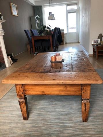 Antieke houten Salontafel shabby brocante eikenhout tafel beschikbaar voor biedingen