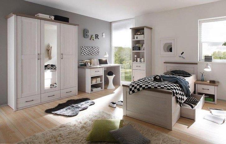 VOORRAAD 3-Delige kinderkamer 90x200 Wit eiken NIEUW, Kinderen en Baby's, Kinderkamer | Complete kinderkamers, Nieuw, Jongetje of Meisje