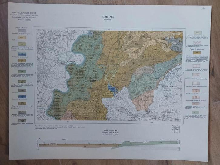 165 / Geologische kaart uit 1938 Sittard e.o. kwartblad I, Boeken, Atlassen en Landkaarten, Zo goed als nieuw, Landkaart, Nederland