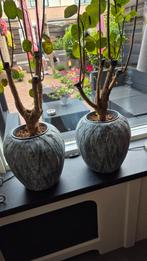 2 grote stenen plantenpotten voor binnen, grijs 30 hoog, Ophalen, Steen, Gebruikt, Overige kleuren