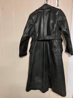 Vintage lange leren jas, Ophalen, Gedragen, Maat 46 (S) of kleiner, Zwart