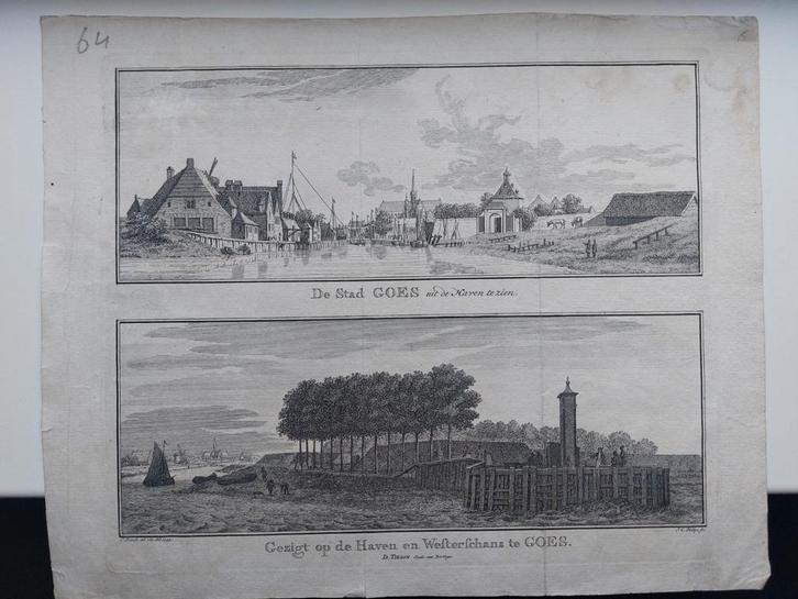 15 / Stad en gezicht op Westerschand en haven van Goes, Antiek en Kunst, Kunst | Etsen en Gravures, Ophalen of Verzenden