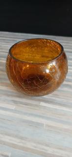 Theelicht amber krakelee glas, Ophalen of Verzenden