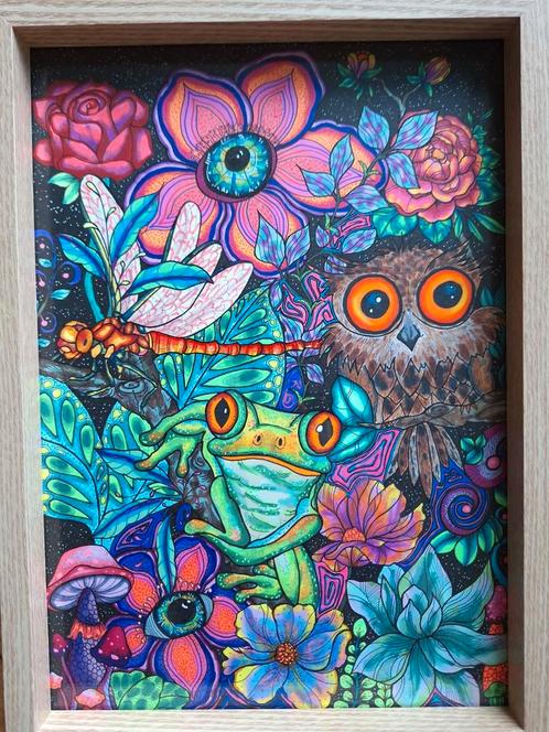 Tekening die op blacklight reageerd, Antiek en Kunst, Kunst | Schilderijen | Abstract, Ophalen of Verzenden