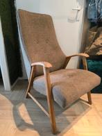 Vintage Fauteuil Hout & Stof, Ophalen, Hout, Gebruikt, 75 tot 100 cm