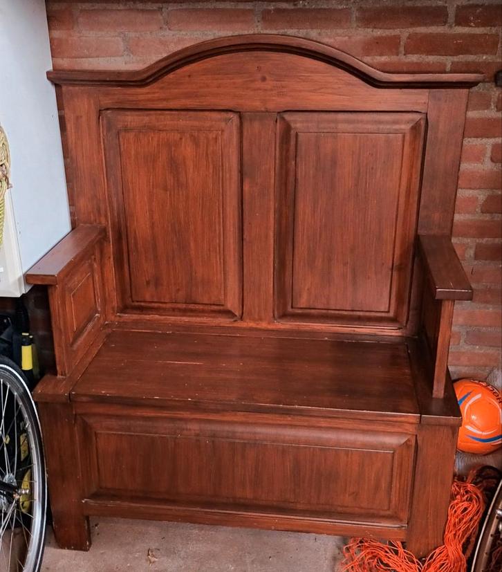 Authentieke Klepbank / Halbank / Kerkbank, Huis en Inrichting, Stoelen, Gebruikt, Eén, Hout, Bruin, Ophalen