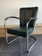 Gispen 412 fauteuil, chroom, donkergroen leer, Huis en Inrichting, Design, 75 tot 100 cm, Zo goed als nieuw, Metaal