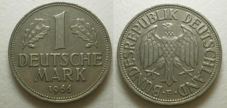 Duitsland Stuttgart 1 Mark 1966, Postzegels en Munten, Munten | Europa | Niet-Euromunten, Losse munt, Duitsland, Ophalen of Verzenden