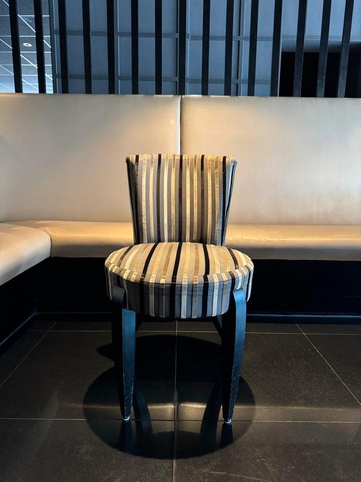 Gestreepte Stoel Satelliet 80cm hoog, Huis en Inrichting, Stoelen, Gebruikt, Vijf, Zes of meer stoelen, Hout, Grijs, Ophalen