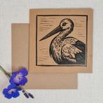 Dubbele kaart met envelop handgemaakt linosnede 15x15 cm, Ophalen of Verzenden, Nieuw