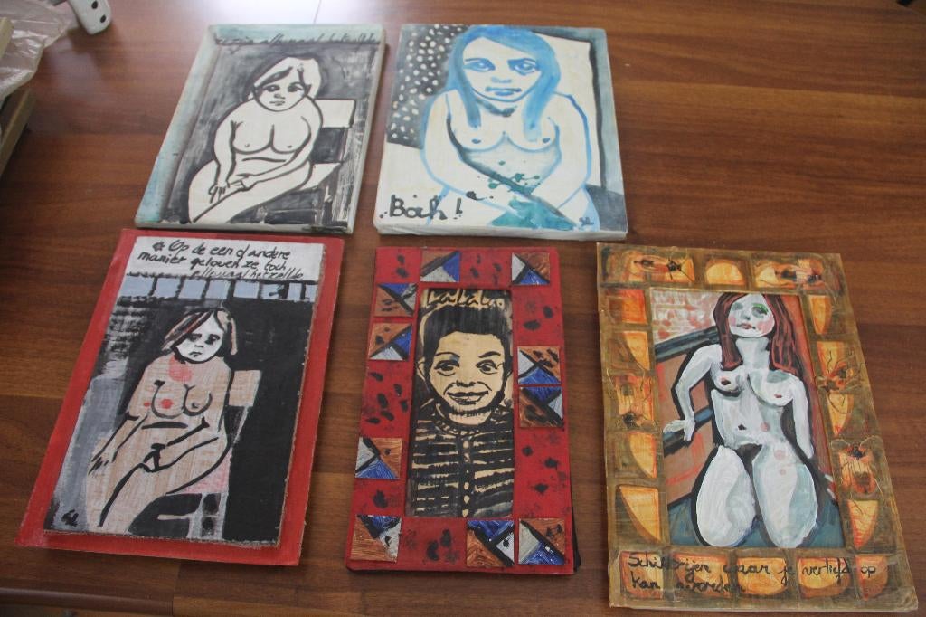 5 schilderijtjes van Sandrine Lambert, Ophalen of Verzenden