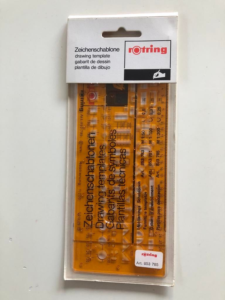 Tekensjabloon Rotring Art. 853 785 Möblierung 1:200 (1978), Hobby en Vrije tijd, Ophalen of Verzenden, Gebruikt