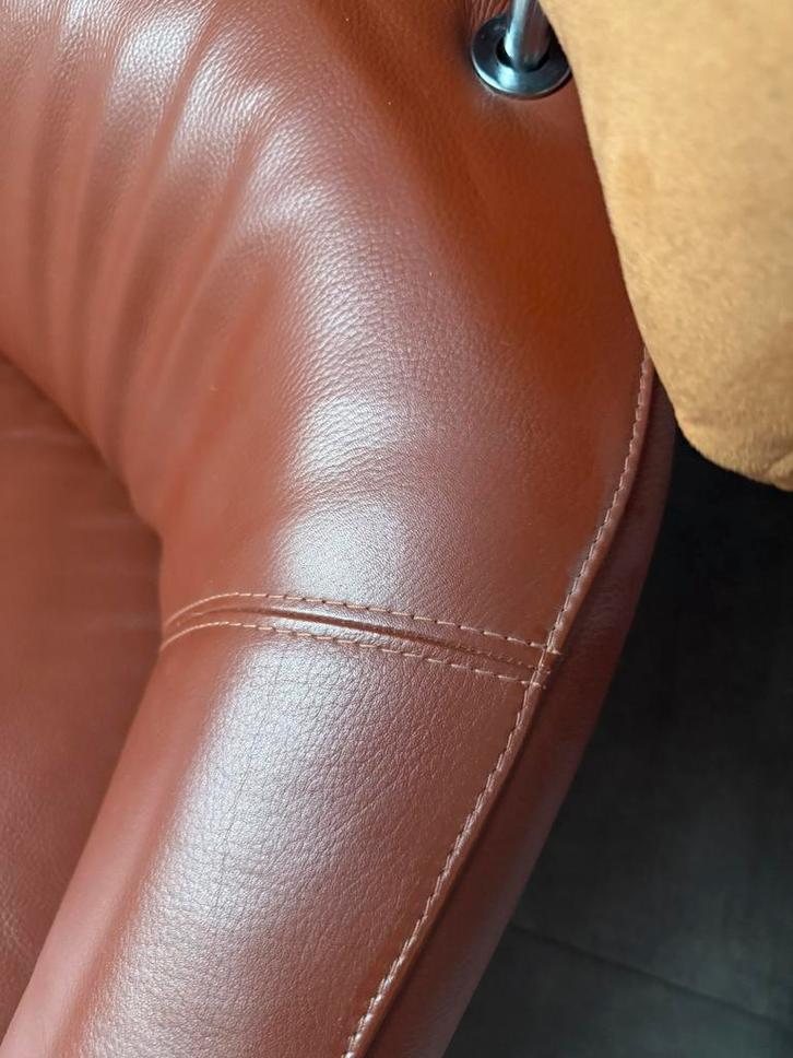 Leolux Solymi fauteuil bruin leer alcantara als nieuw, Huis en Inrichting, Zitzakken, Zo goed als nieuw, Ophalen