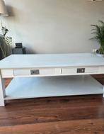 Houten salontafel lichtgrijs/wit met lades, Ophalen, Gebruikt, 100 tot 150 cm, 50 tot 100 cm