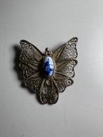 Antieke Zilveren Broche met Delft Blauw, 4 tot 7 cm, Gebruikt, Blauw, Ophalen of Verzenden