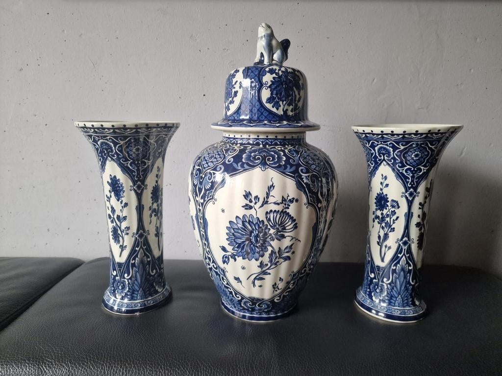 Delfts Blauw Boch Frères Vaas Set - Puntgaaf, Antiek en Kunst, Antiek | Servies compleet, Ophalen of Verzenden