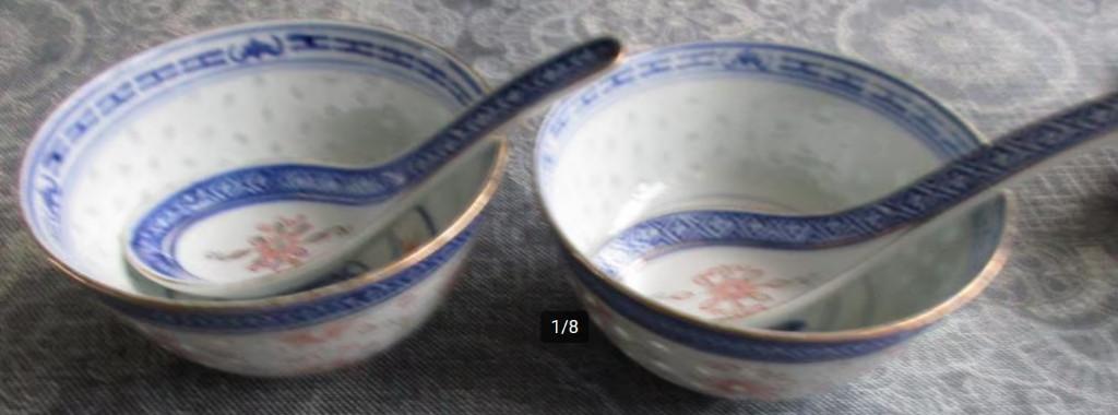 2 x vintage chinees porseleinen rijstkom 11,5 x 6 cm + lepel, Gebruikt, Overige typen, Ophalen of Verzenden, Overige stijlen