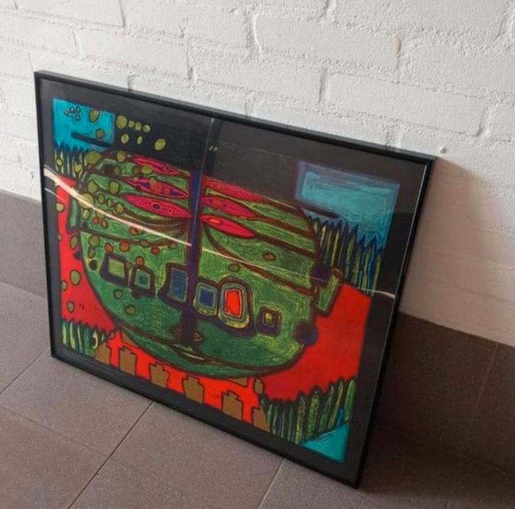 Kunst Hundertwasser grűner buddha mit hut (oeuvre 567) Ehv, Antiek en Kunst, Kunst | Schilderijen | Abstract, Ophalen of Verzenden