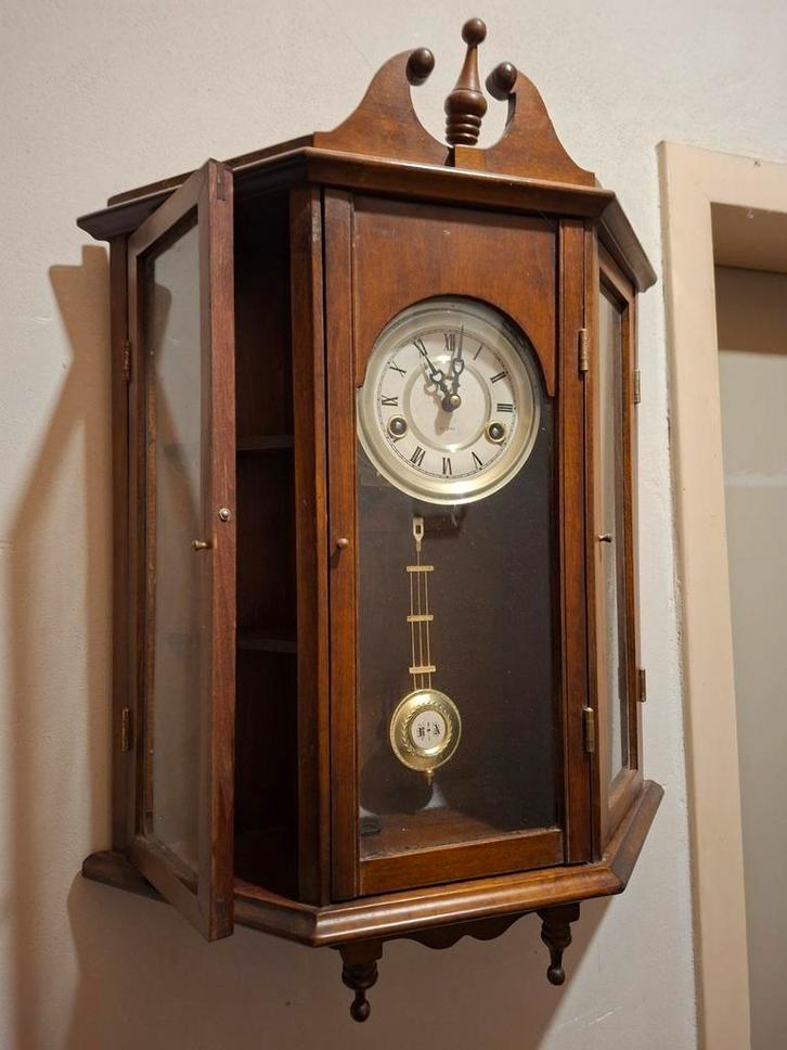 Antieke hoekpendule met glazen deuren, Antiek en Kunst, Antiek | Klokken, Ophalen of Verzenden