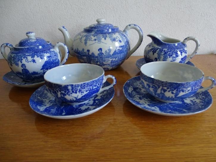 Chinees theeserviesje, blauw, Huis en Inrichting, Keuken | Servies, Gebruikt, Porselein, Ophalen