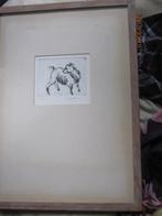 Inbeukenhouten lijstje leuk klein etsje van een geitje, Antiek en Kunst, Kunst | Etsen en Gravures, Ophalen of Verzenden